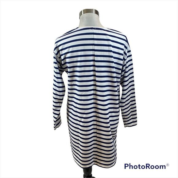 ASOS Oversized Navy and White Striped Long Sleeved Tee Shirt Dress Size 6 - Picture 2 of 11